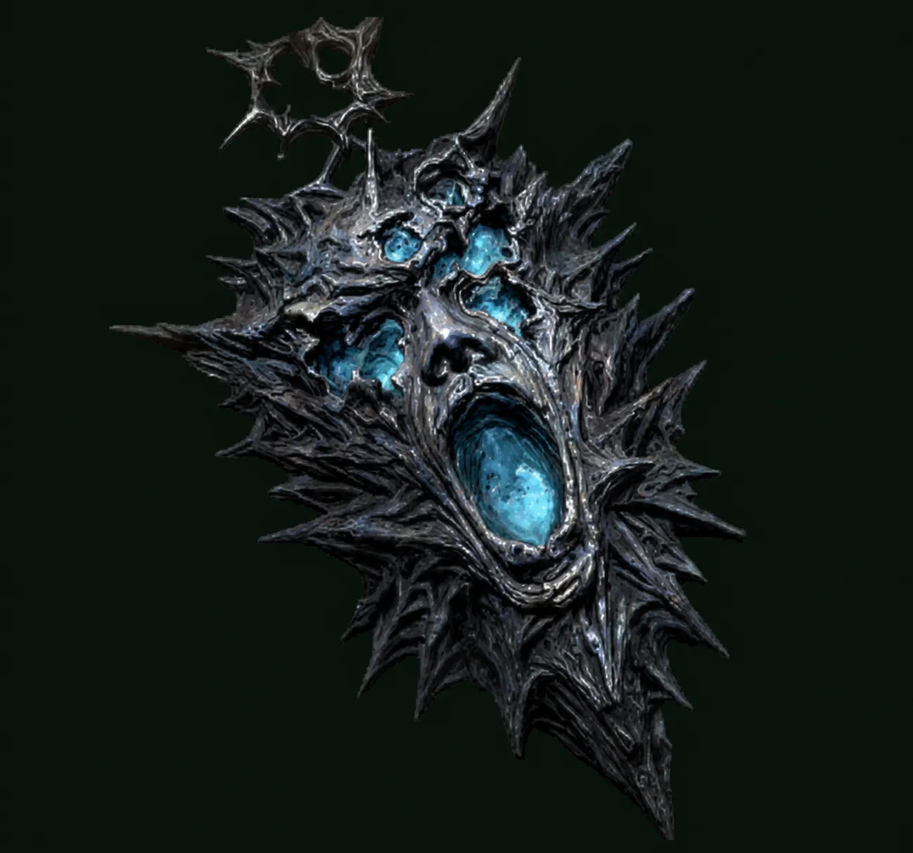 Howling Skull Gyldjar icon, a spiked skull-shaped charm with glowing cyan inlays